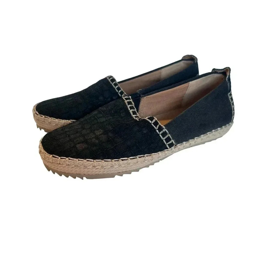 Von Dutch Aframe black‎ croc-embossed suede espadrille slip on shoes size 7M